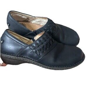 UGG Shoes Womens 9 Anila Slip On Clogs Black Leather Round Toe Sherpa 1005427